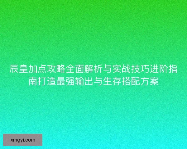 辰皇加点攻略全面解析与实战技巧进阶指南打造最强输出与生存搭配方案